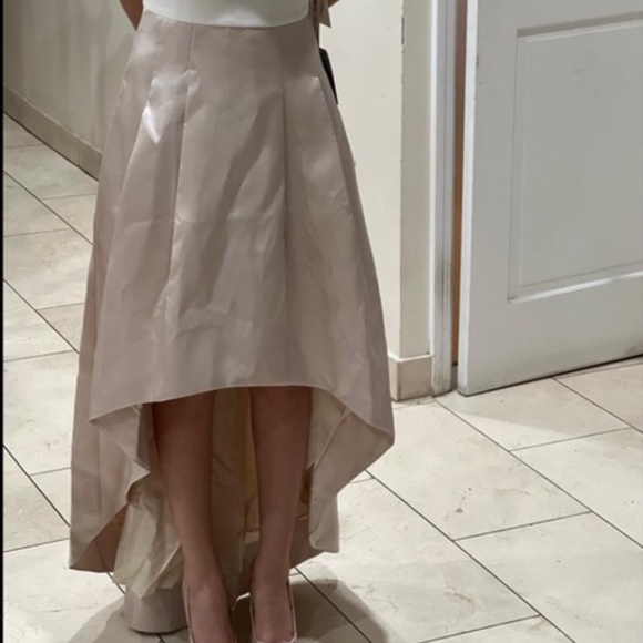 NEW ELIZA J Asymmetrical CHAMPAGNE Two Tone CREPE & MIKADO High Low DRESS GOWN 4 - Picture 9 of 13